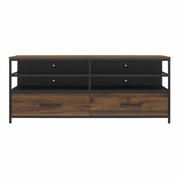 Ameriwood Home Ameriwood Home Pulse TV Stand for TVs up to 60 in., Walnut Wood Veneer with Black Metal and Black Glass