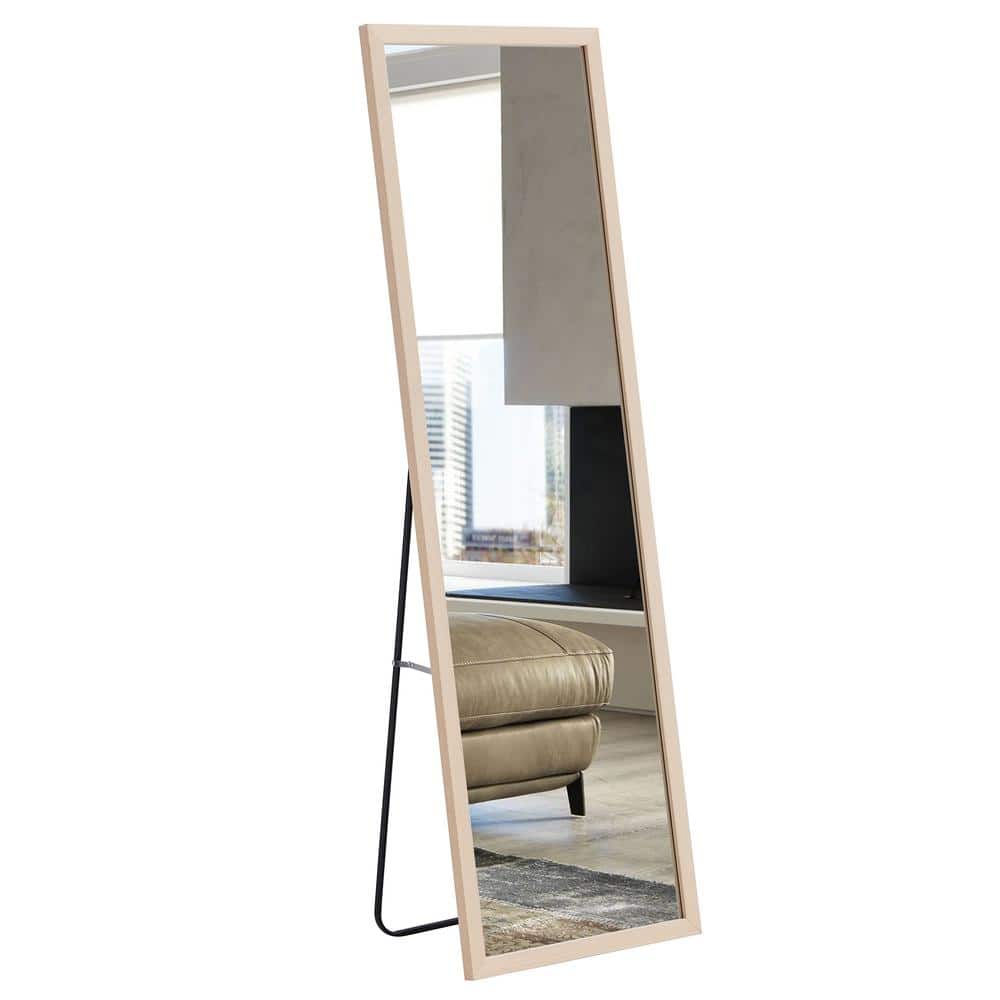 18 in. W x 58 in. H Rectangle Beige Wood Framed Floor Standing Mirror, Wall