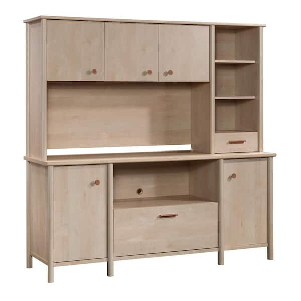 Whitaker Point 66.732 in. Natural Maple Office Computer Desk Credenza with File Storage and Hutch