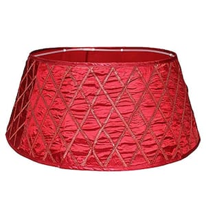 New Traditions 26 in Red Satin Christmas Tree Collar with Red Glitter Lattice Pattern