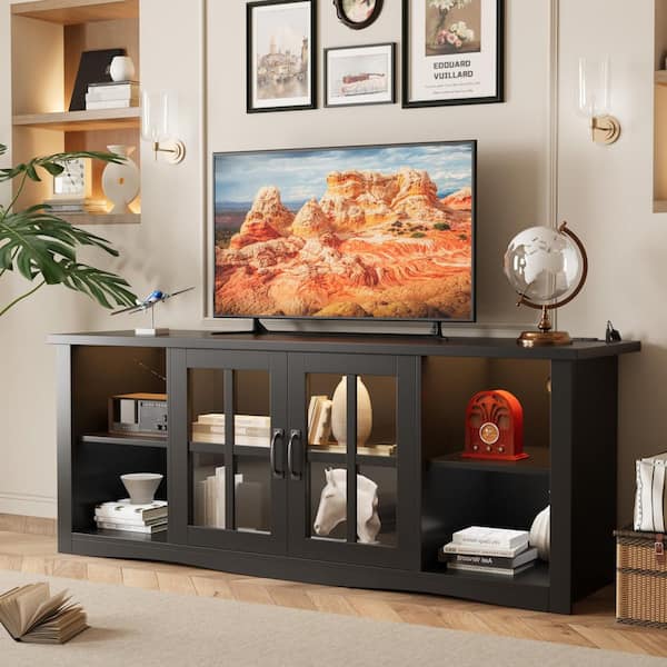 LACOO 58 in. Black TV stand Fits TVs up to 75 in. Entertainment