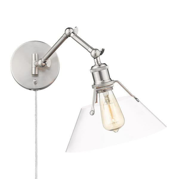 Golden Lighting Orwell 1- Light Pewter and Clear Glass Plug-In or Hardwired Swing Arm Wall Lamp with 120 in. Cord for Bedroom and Foyer