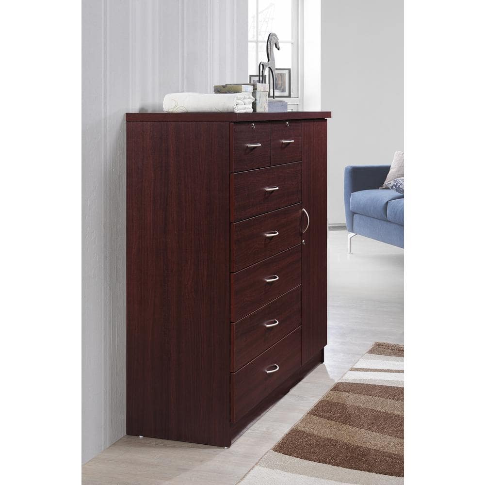 Mahogany Vertical 7-Drawer Chest with Lock
