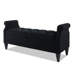 Jacqueline Tufted Roll Arm Storage Bench Black