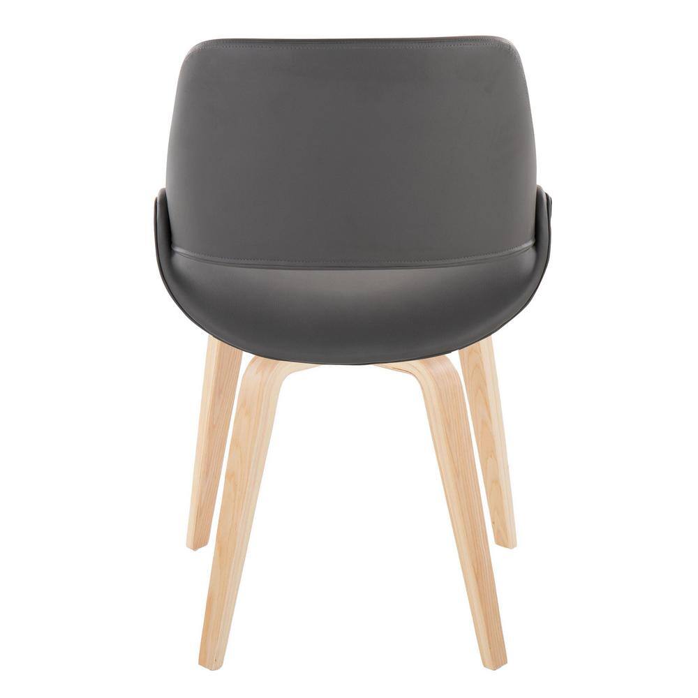 Set of 2 Grey Faux Leather and Natural Wood Side Chairs