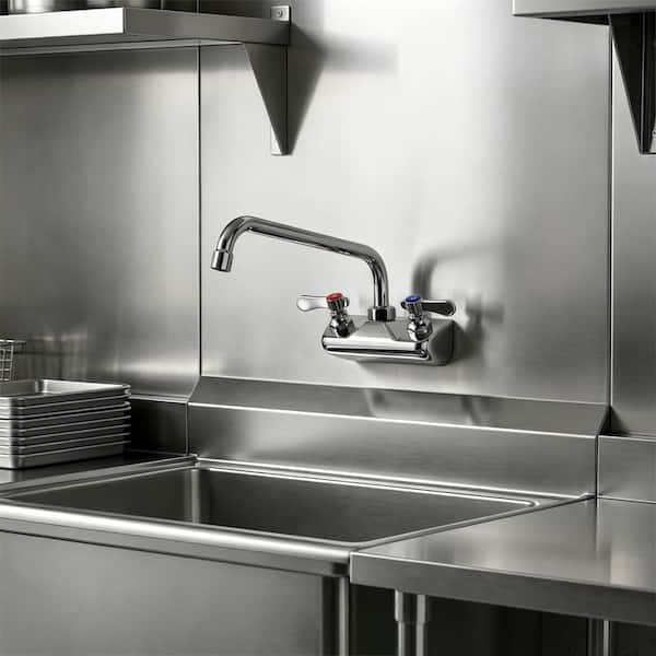 Double Handle Wall Mount Standard Kitchen Faucet in Polished Chrome