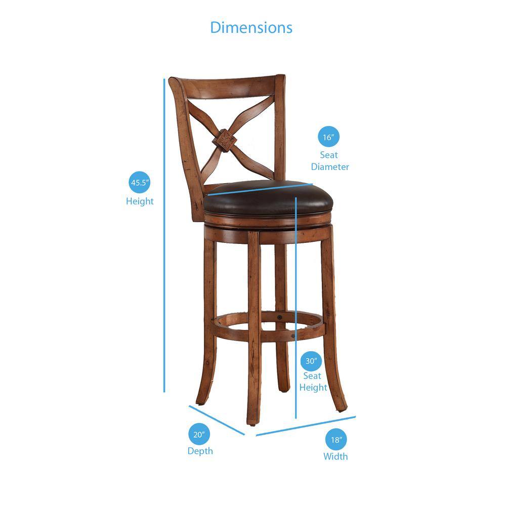 Transitional Swivel Bar Stool in Brown Leather and Light Oak