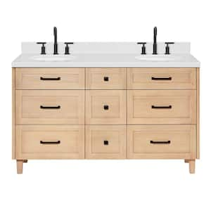 Monroe 60 in. W x 22 in. D x 36 in. H Double Oval Sink Bath Vanity in Oak with Carrara White Quartz Top