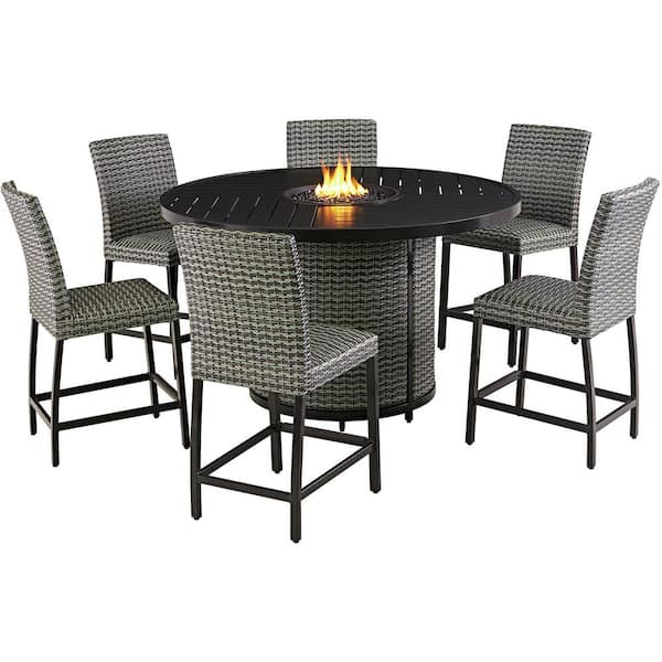 Agio Weston 7 Piece Aluminum Bar Height, Patio High Top Table Set With Fire Pit