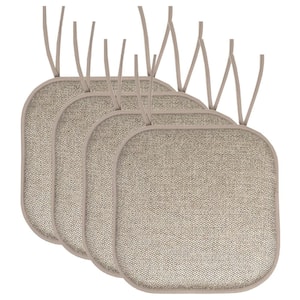 Cameron Square Memory Foam 16 in.x16 in. Non-Slip Back, Chair Cushion with Ties (4-Pack), Beige/Taupe