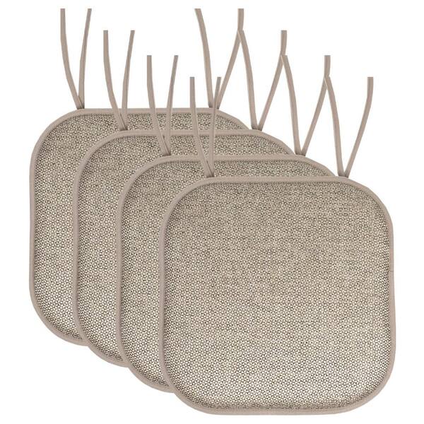 Sweet Home Collection Cameron Square Memory Foam 16 in.x16 in. Non-Slip Back, Chair Cushion with Ties (4-Pack), Beige/Taupe