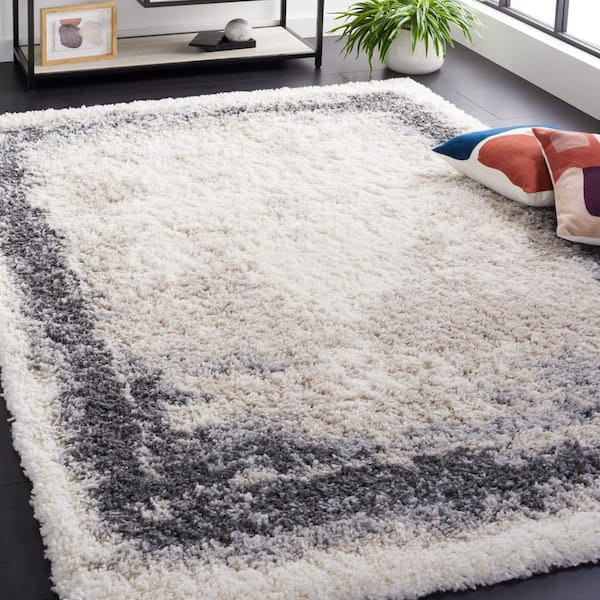 Fontana Shag 8 ft. x 10 ft. Ivory/Gray Gradient Border Area Rug
