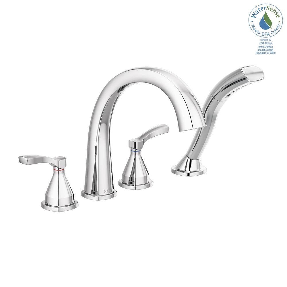 Chrome Modern Widespread Deck Mounted Tub Faucet with Handshower