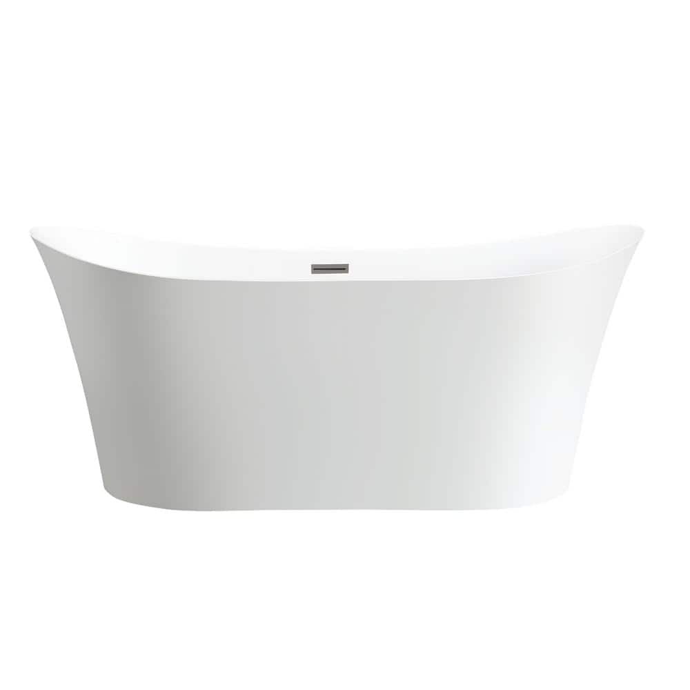 67" White Acrylic Freestanding Soaking Bathtub with Brushed Nickel Trim