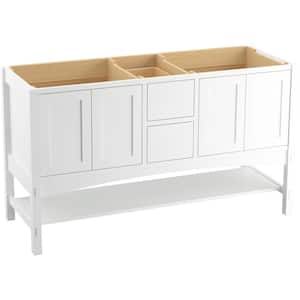 Marabou 60 in. W x 22 in. D x 35 in. H Double Sink Freestanding Bath Vanity in Linen White with White Quartz Top