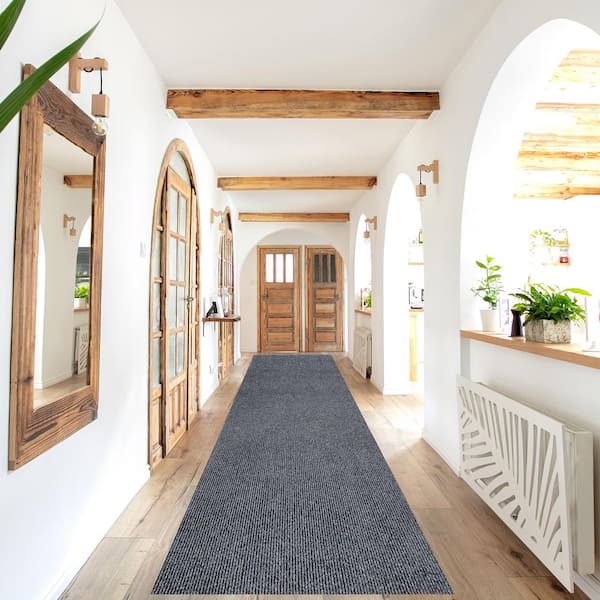 PLAYA RUG Outdoor/Indoor Custom Size Gray Color, Non-Slip PVC Backing, Polyester, 42 in. x Your Choice Length Stair Runner