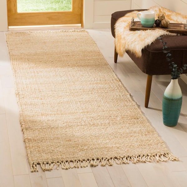 Natural Fiber Ivory 3 ft. x 10 ft. Solid Runner Rug