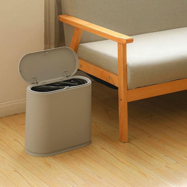 Dracelo 2.1 Gal. Slim Bathroom Plastic Trash Can with Press Top