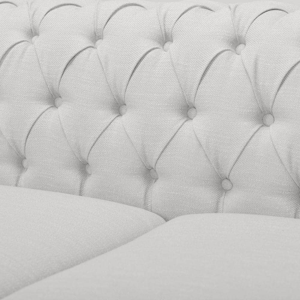 Elegant Gray Faux Leather Tufted Chesterfield Sofa with Nailhead Accents