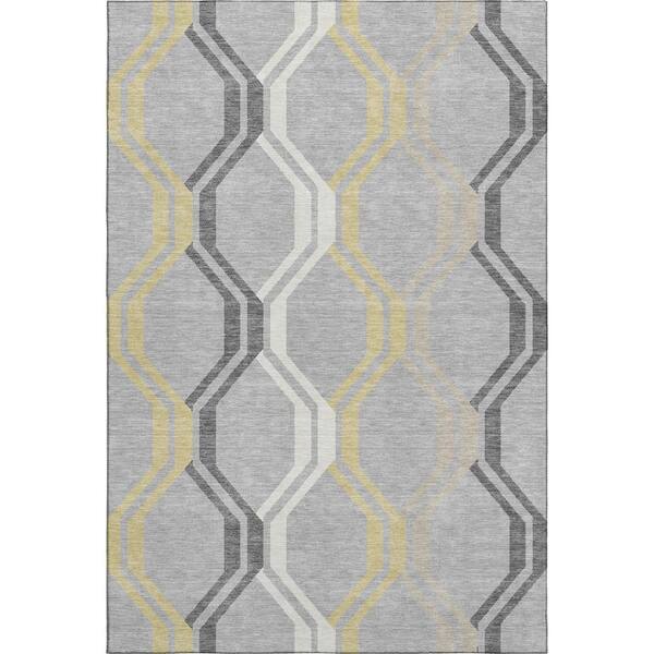 Mayfield Premium Machine Washable Abstract AMF2326 Silver 10 ft. x 14 ft. Area Rug