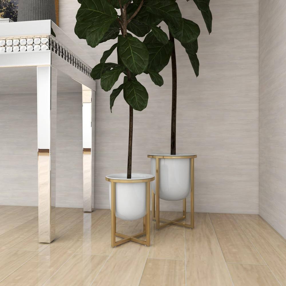 Contemporary White and Gold Metal Planter Set with Removable Stands