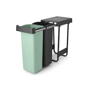 Sort & Go Dark Gray & Jade green In-Cabinet Plastic Dual Compartment Pull Out Recycling Bin 2 x 8 Gallon (2 x 30L)