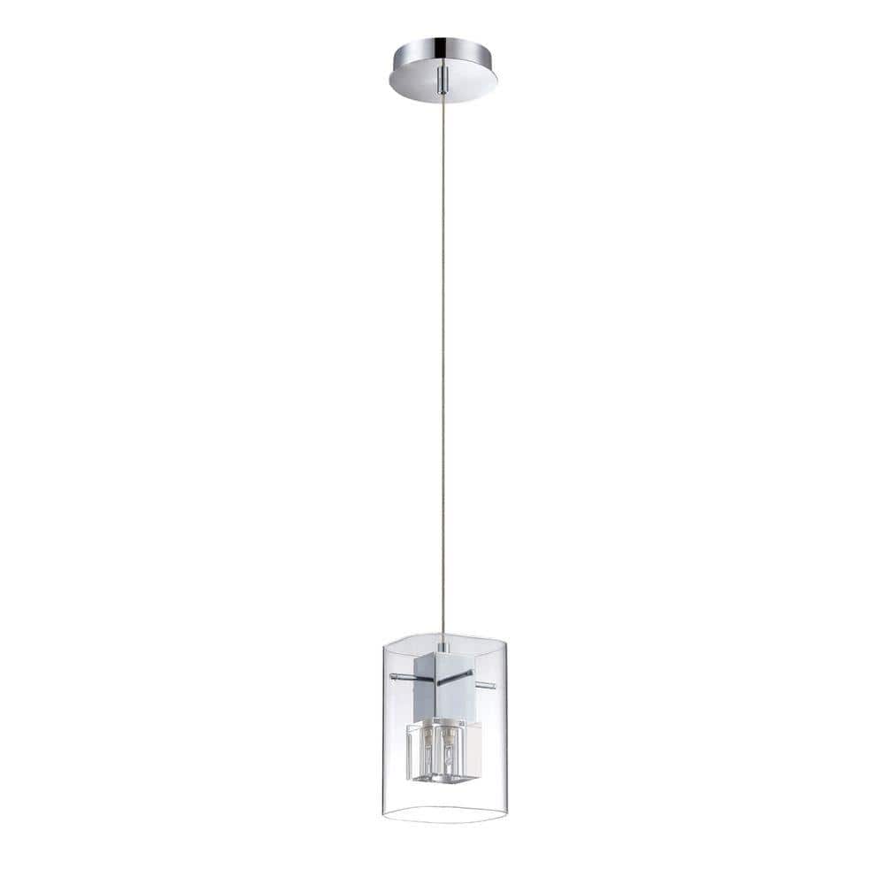 Metro Mini Chrome LED Pendant with Clear Glass and Crystal Cube