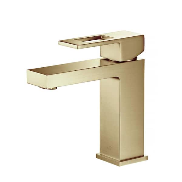Cubic Single Handle Bathroom Vanity Sink Faucet in Brushed Gold