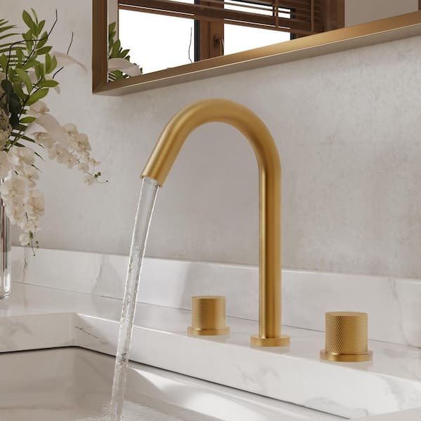 SerenityStream High Arc 8 in. Widespread Double Handle Bathroom Faucet in Brushed Gold Drain Included