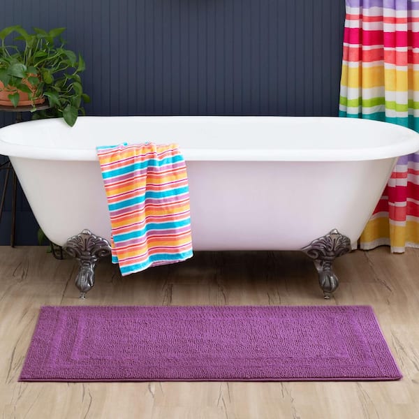 Cotton Reversible Fiesta Magenta 27 in. x 45 in. Purple Cotton Machine Washable Bath Mat