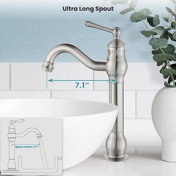 Single-Handle Single Hole Swivel Spout Bathroom Vessel Sink Faucet With Pop-Up Drain Assembly in Brushed Nickel