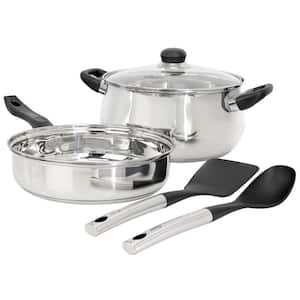 Rametto 5 Piece Belly Shaped Stainless Steel Cookware Set in Silver