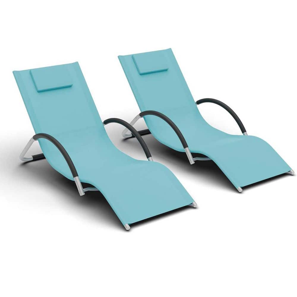 Patio Lounge Chairs Set of 2, Metal Frame, Outdoor Chaise Lounge Chairs wit