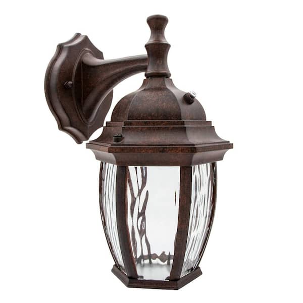 1-Light Aged Bronze LED Outdoor Wall Lantern Sconce with Dusk to Dawn Sensor