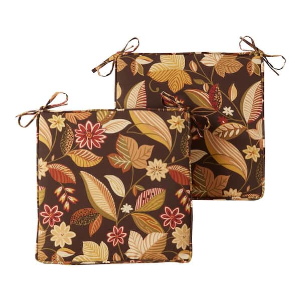 Greendale Home Fashions 18 in. x 18 in. Timberland Floral Square Outdoor Seat Cushion (2-Pack)