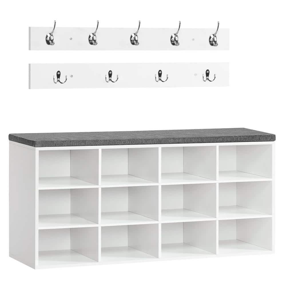 "39.4"" W White Wood Shoe Storage Bench with Cushion" price history on PriceWatchPro