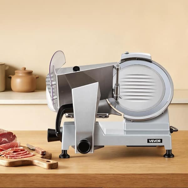 Commercial Meat Slicer, 240 W Electric Food Slicer with Carbon Steel Blade, Built-In Sharpener and Adjustable Thickness
