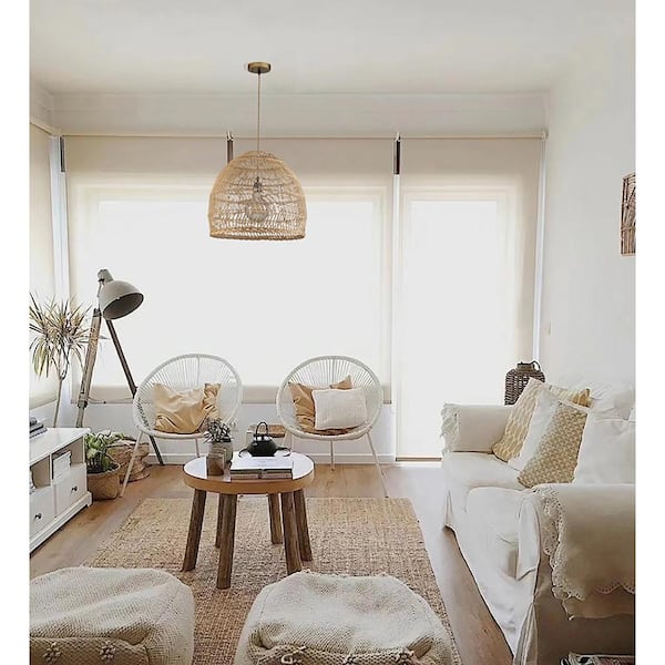 ELE Light & Decor Aura 1-Light Brown Pendant Design Pendant Light with Rattan Shade