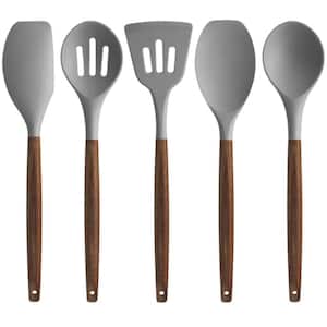 5-Piece Non-Stick Silicone Kitchen Utensil Set with Acacia Wood Handles