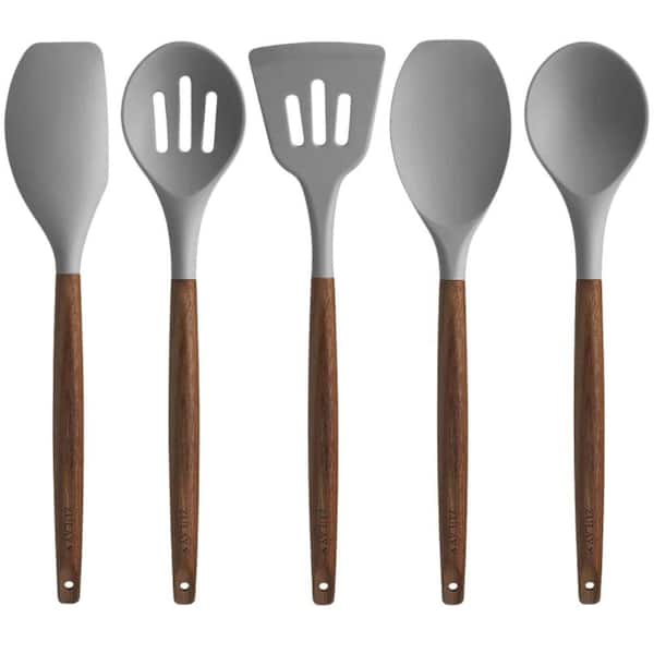 5-Piece Non-Stick Silicone Kitchen Utensil Set with Acacia Wood Handles