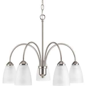 Gather Collection 5-Light Brushed Nickel Etched Glass Traditional Chandelier Light
