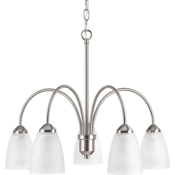 Progress Lighting Gather Collection 5-Light Brushed Nickel Etched Glass Traditional Chandelier Light