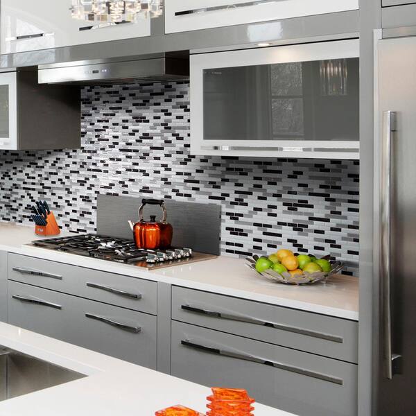smart tiles Muretto Alaska Approximately 3 in. W x 3 in. H White, Gray and Charcoal Decorative Mosaic Wall Tile Backsplash Sample