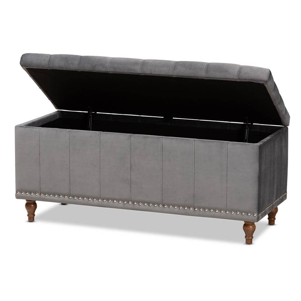 Kaylee Gray Velvet Tufted Storage Ottoman Bench