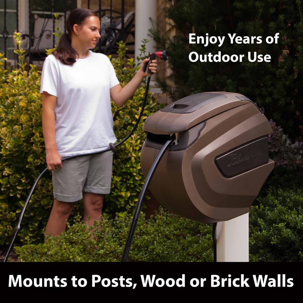 Brown Molded Plastic Wall Mounted Retractable Hose Reel