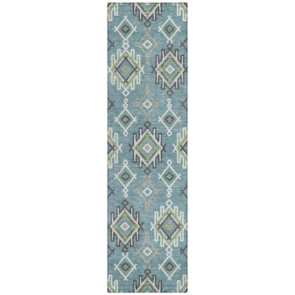 Chantille Machine Washable Indoor/Outdoor Abstract ACN3042 Teal 2 ft. x 7 ft. Runner Rug