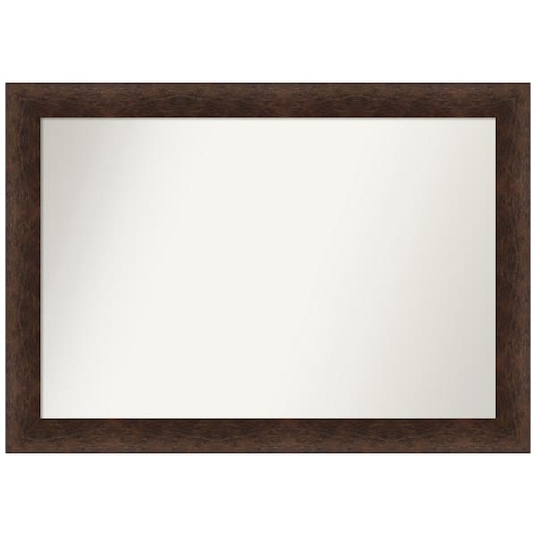 Amanti Art Warm Walnut 41 in. x 29 in. Non-Beveled Casual Rectangle Wood Framed Bathroom Wall Mirror in Brown