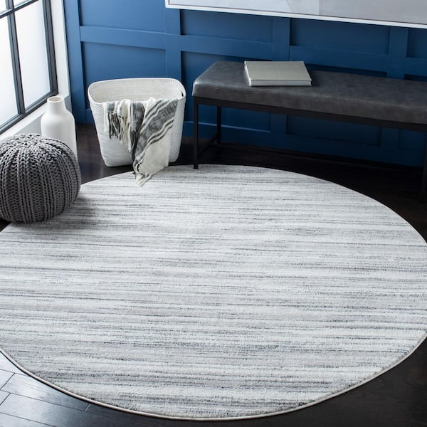 Skyler 7 ft. x 7 ft. Ivory/Gray Striped Marle Round Area Rug