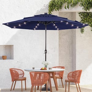 10 ft. LED Triple Top Vented Designed Tilt Outdoor Market Umbrella Patio Umbrella, Navy Blue