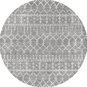 Moroccan HYPE Gray/Ivory 3 ft. Round Boho Vintage Diamond Area Rug